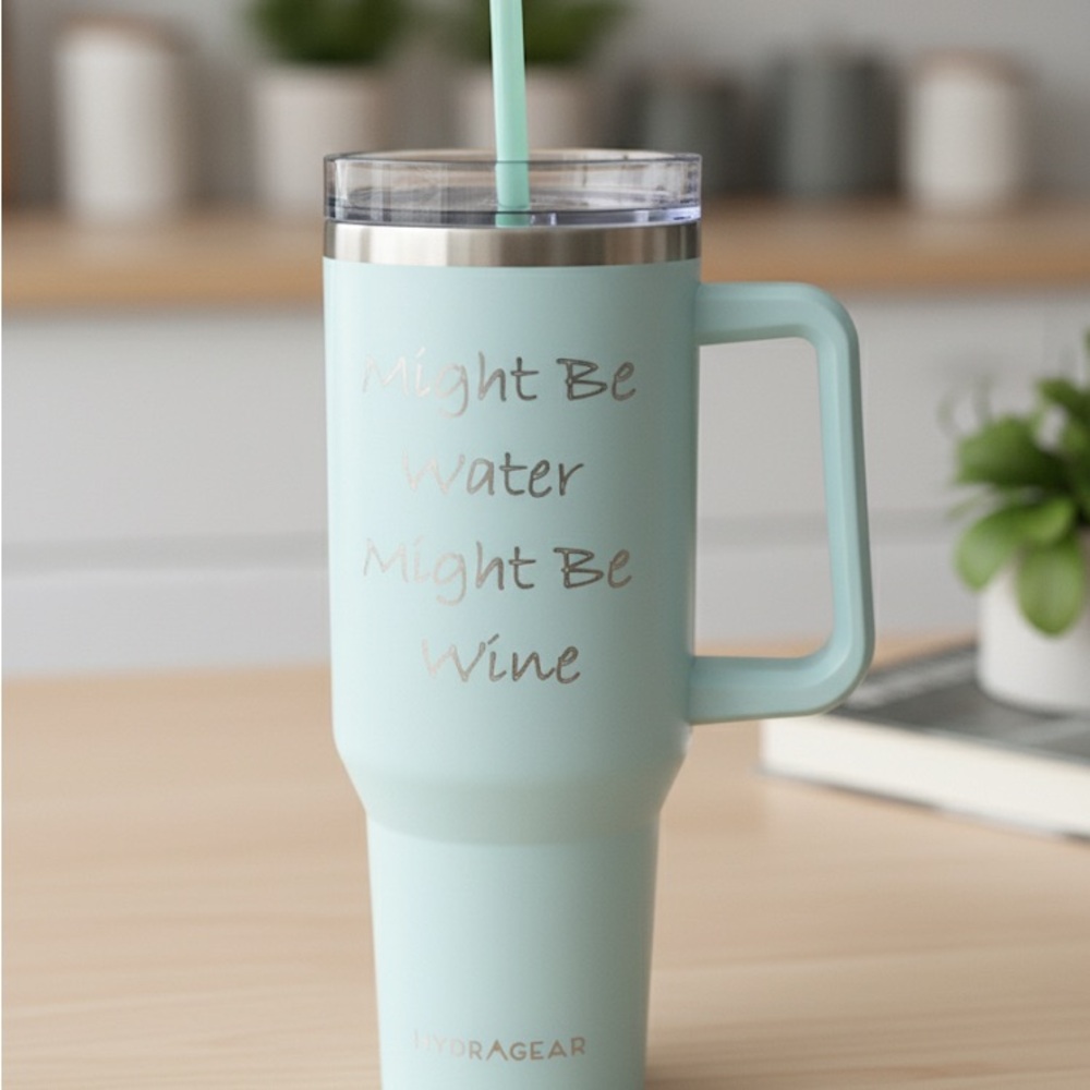 Mint Tumbler with Straw by hydragear laser engraved hand crafted